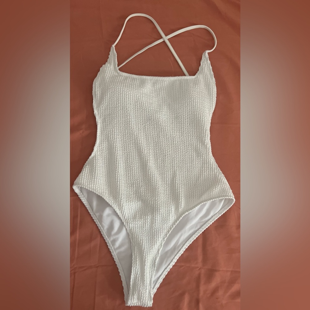 White Textured One-piece Swimsuit